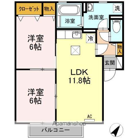 BAIENB棟(2LDK/1階)の間取り写真