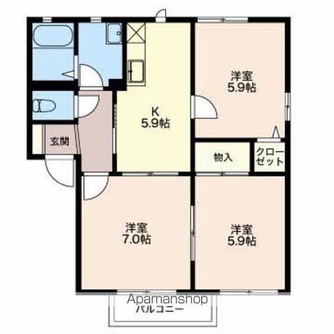 フレグランス・ヴェルジェCD(3K/1階)の間取り写真