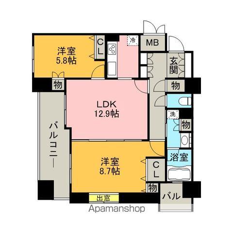 天神プレイス ウエスト棟(2LDK/8階)の間取り写真