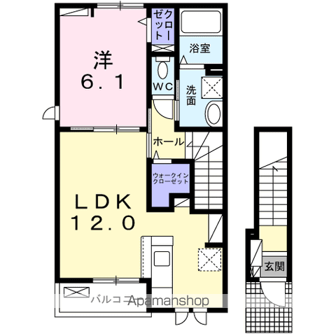 ヤングウッズ柏の葉Ⅰ(1LDK/2階)の間取り写真