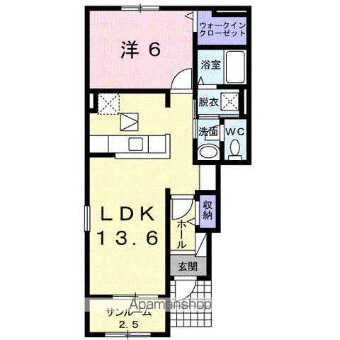 クラージュⅡ(1LDK/1階)の間取り写真