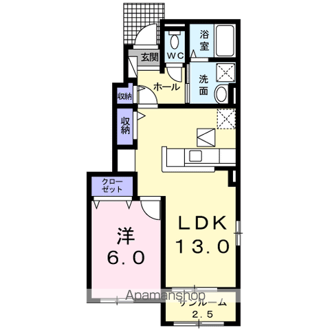 クラール土器西D(1LDK/1階)の間取り写真