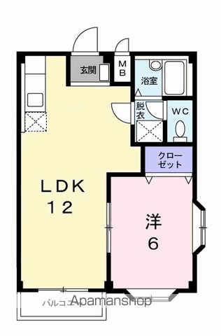 ビューラ東新A棟(1LDK/2階)の間取り写真