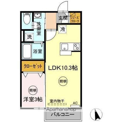 リビングタウン高松中央(1LDK/2階)の間取り写真