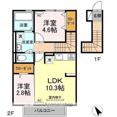 福岡県八女市 2階建 築5年(2LDK/2階)の間取り写真