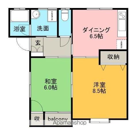ヤマヤハイツ(2DK/2階)の間取り写真
