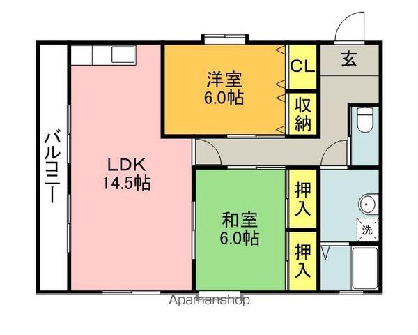 キャステール三友(2LDK/4階)の間取り写真