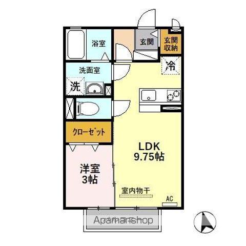リビングタウン瑞穂(1LDK/2階)の間取り写真