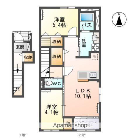 沖野3丁目アパート(2LDK/2階)の間取り写真