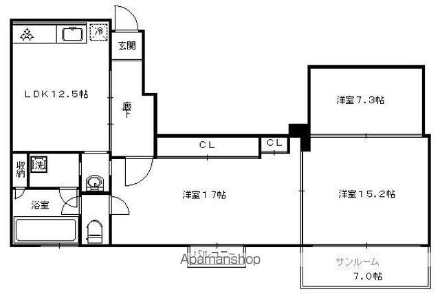 鳴滝音戸山町マンション(3LDK/2階)の間取り写真