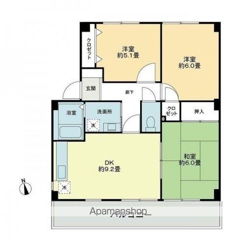 フォブールトロワ片岡(3DK/2階)の間取り写真