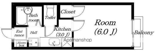 コスモ市川94C棟D棟(1K/1階)の間取り写真