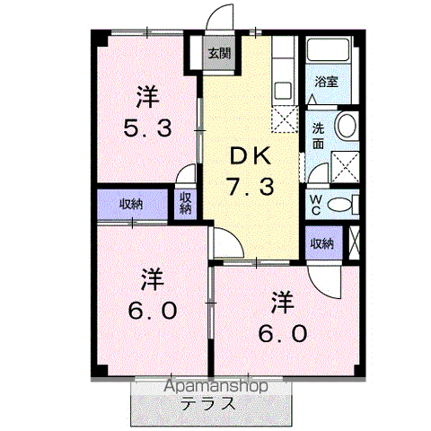 フラワーハイツA(3DK/1階)の間取り写真