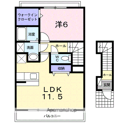 名鉄各務原線 手力駅 徒歩22分 2階建 築21年(1LDK/2階)の間取り写真