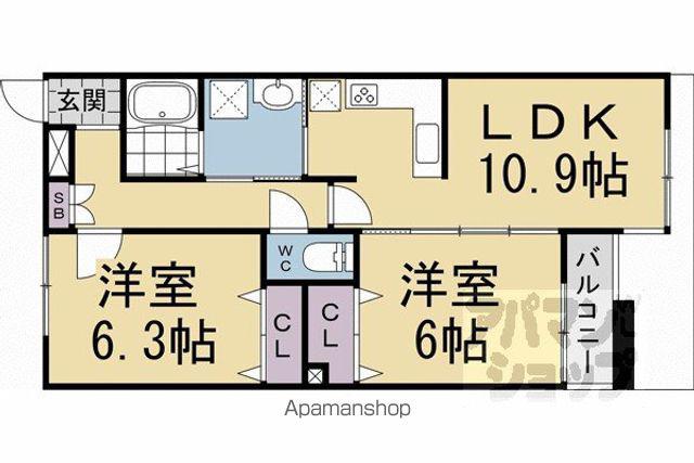 阪急電鉄京都線 桂駅 徒歩16分 2階建 築39年(2LDK)の間取り写真