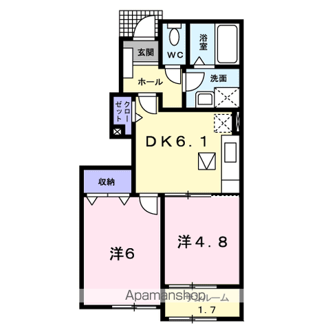 ALIVE IT 刻 Ⅰ棟(2DK/1階)の間取り写真