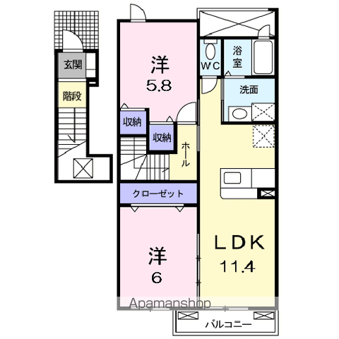 ノーブル桜岡(2LDK/2階)の間取り写真