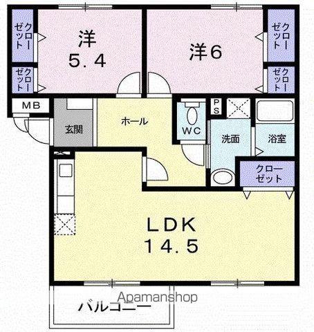 ニューエルディム裕Ⅱ(2LDK/3階)の間取り写真