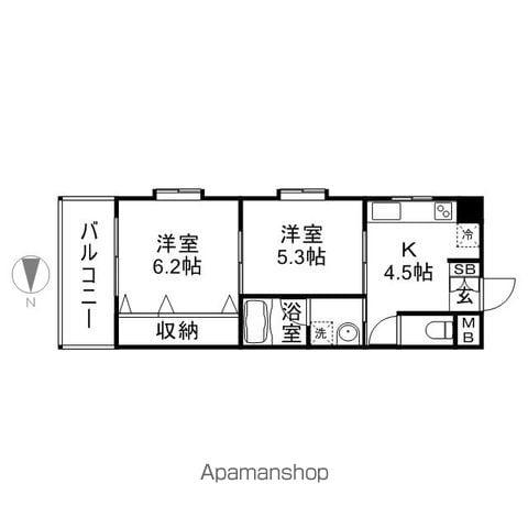 キャッスル井上(2K/5階)の間取り写真