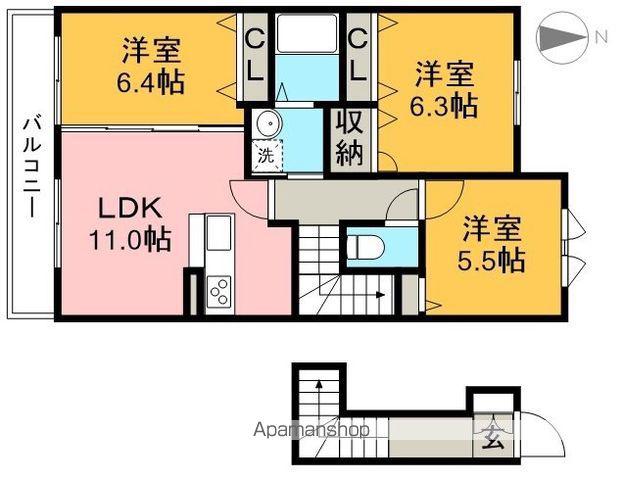 シャーメゾン フォルトゥーナ A棟(3LDK/2階)の間取り写真