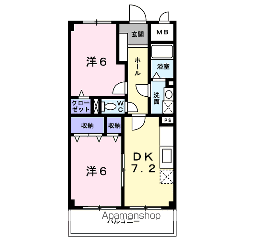 ピソ・ヴェルデ(2DK/2階)の間取り写真