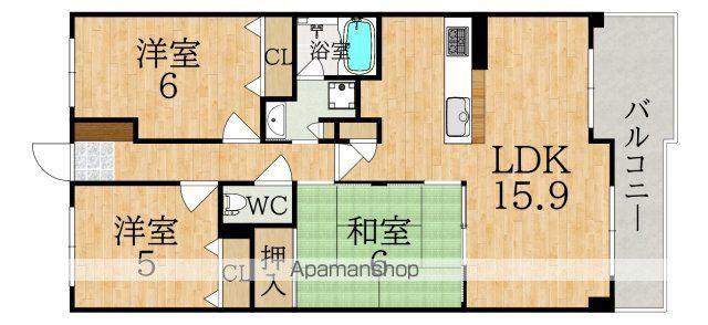 ローレルスクエア登美ケ丘東館2(3LDK/2階)の間取り写真