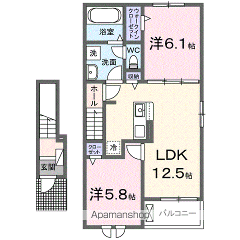 プロムナード東近江Ⅱ(2LDK/2階)の間取り写真