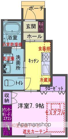 ラポール村崎野B(1K/1階)の間取り写真