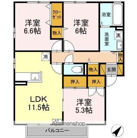 ローズガーデン・レジス ABCD(3LDK/2階)の間取り写真