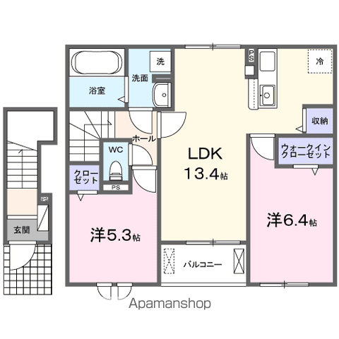 アベニールイタコ Ⅱ(2LDK/2階)の間取り写真