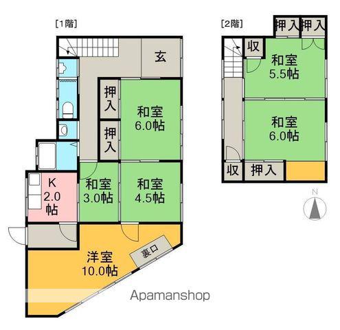とさでん交通桟橋線 桟橋通一丁目駅 徒歩5分 2階建 築67年(6K)の間取り写真