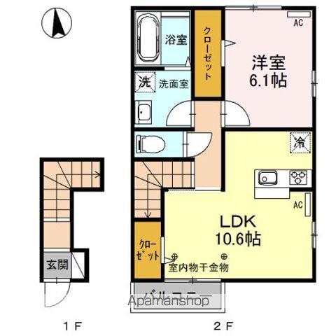 D-ROOMPAL南原(1LDK/2階)の間取り写真