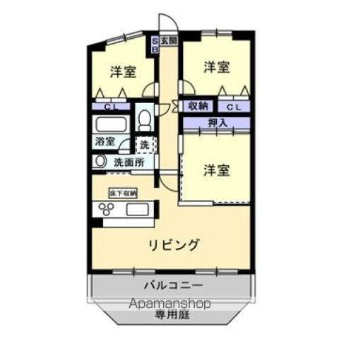 ダイアパレス花の宮(3LDK/1階)の間取り写真