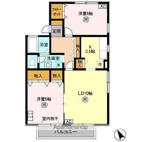 ビィウラ イースト(2LDK/2階)の間取り写真