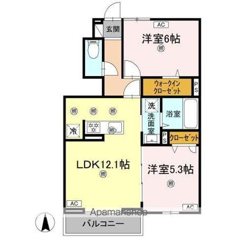 フィオーレガーデン阿南(2LDK/1階)の間取り写真