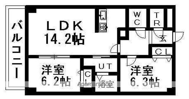 KKS羊ヶ丘(2LDK/2階)の間取り写真
