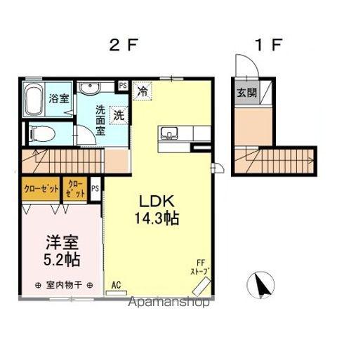 ミカエルB(1LDK/2階)の間取り写真