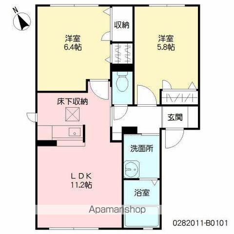 アプリコット川津 B棟(2LDK/1階)の間取り写真