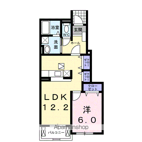 グランソレイユ諏訪Ⅱ(1LDK/1階)の間取り写真