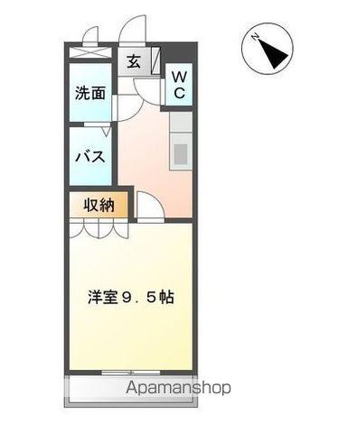 グランヴェルデ月平(1K/1階)の間取り写真