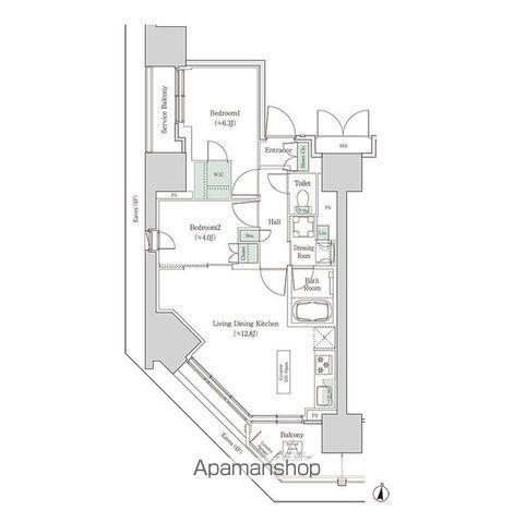 ブルックサイドレジデンス木場(2LDK/8階)の間取り写真