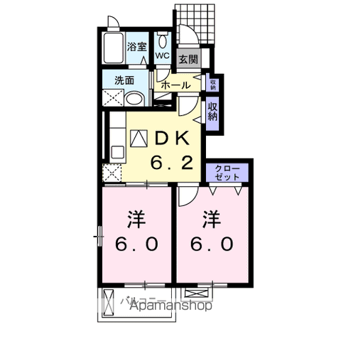 フレッサⅠ(2DK/1階)の間取り写真