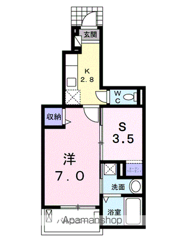 リトモフェリーチェⅣ(1K/1階)の間取り写真