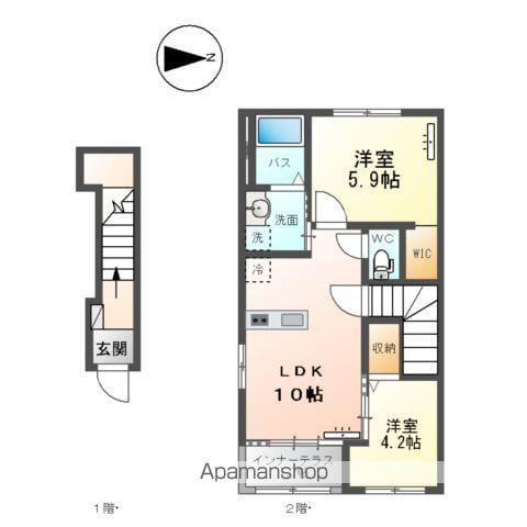 ドゥ シェルポン(2LDK/2階)の間取り写真