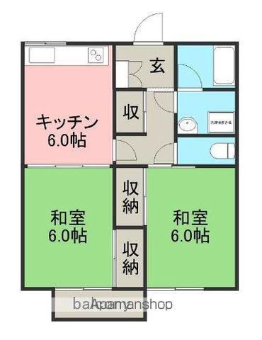 ハイムながみち(2DK/2階)の間取り写真