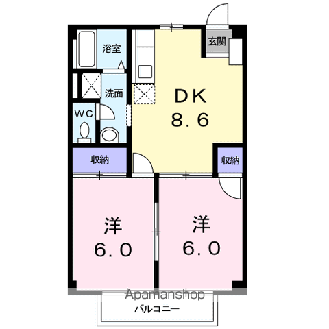 コーポプリムローズ 2(2DK/1階)の間取り写真