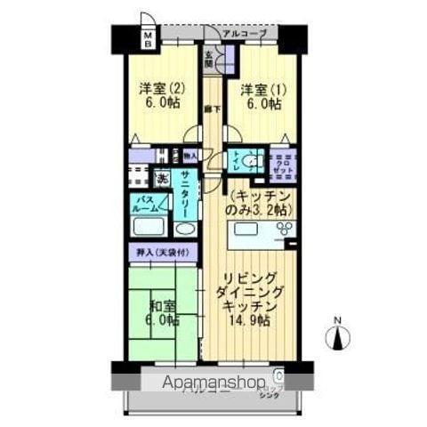 アルファステイツ千舟町通LUXA(3LDK/9階)の間取り写真