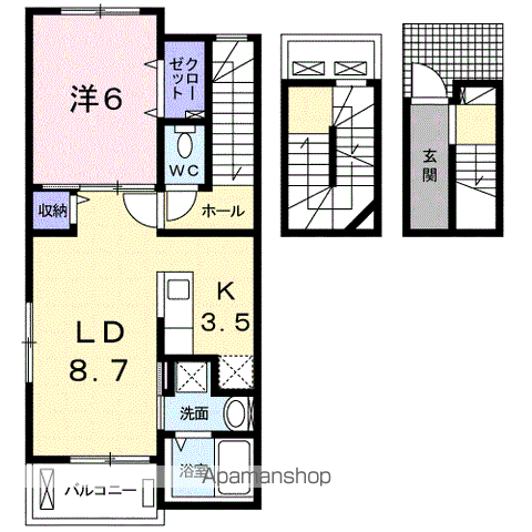 マリオ北島 B(1LDK/3階)の間取り写真