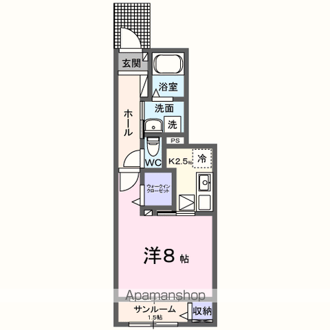 サンプリズムⅡ(1K/1階)の間取り写真