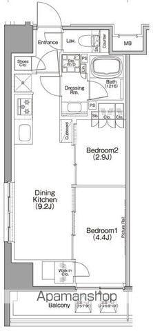 ザ・パークハビオ本所吾妻橋(2DK/9階)の間取り写真
